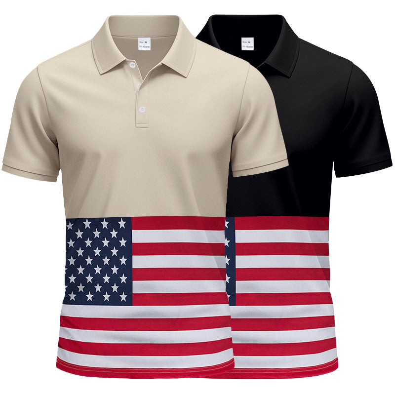 Herren Polohemd im patriotischen Stil mit Flaggenmotiv Echoarchiv