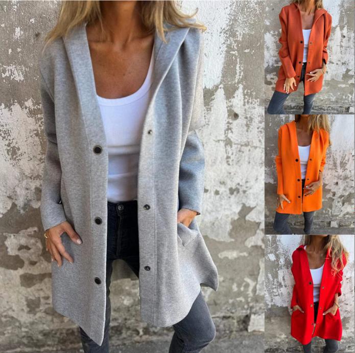 Damen nan Kapuzenmantel mit Druckknopfleiste und geradem Oversize-Schnitt Echo Archiv