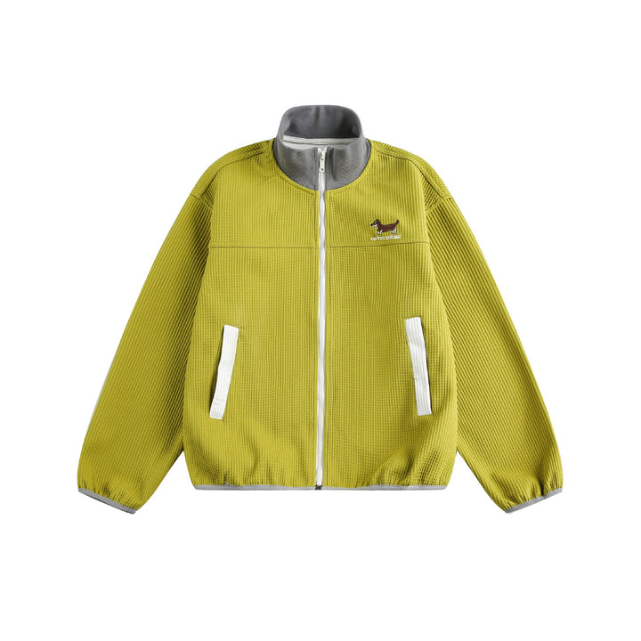 Damen Waffelstruktur Zipjacke im Boxy‑Cut mit Stehkragen und Hundestickerei Echoarchiv