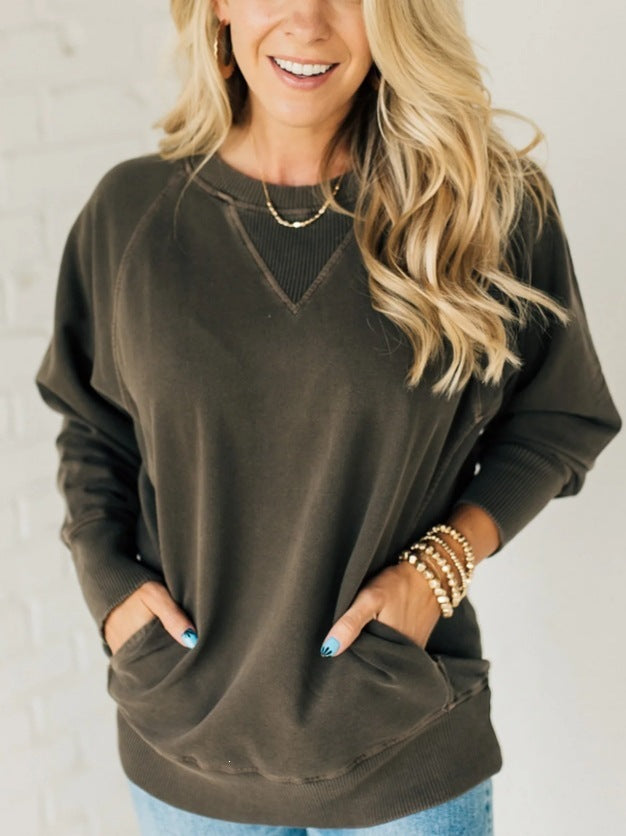 Damen Oversize Baumwoll-Sweatshirt mit V‑Stitch, Rippbündchen und Seitentaschen Echoarchiv