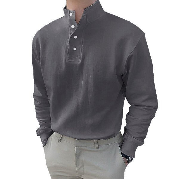 Herren Langarm-Henley-Shirt mit modernem Stehkragen und Knopfleiste Echoarchiv