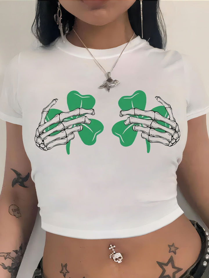 Damen Crop-T-Shirt mit fruchtigem Kirschdesign und lockerem Schnitt Echo Archiv