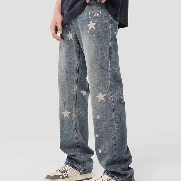 Herren lässige Jeans im Vintage-Stil mit einzigartigen Sternen-Applikationen Echoarchiv