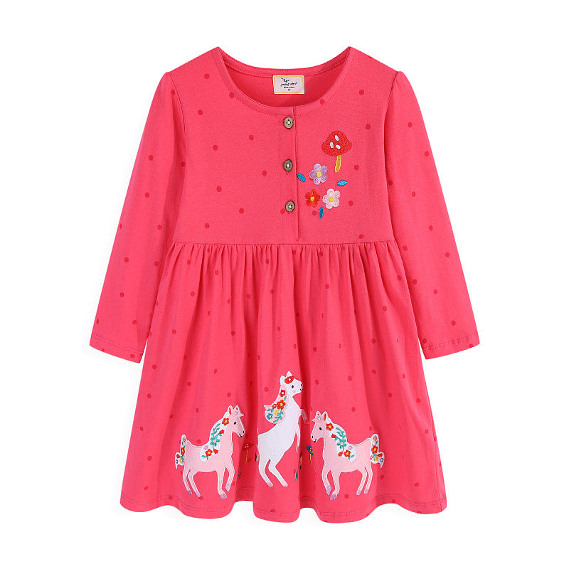 Mädchen Kleid mit bunten Einhorn- und Blumenstickereien Echo Archiv