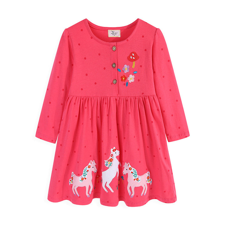Mädchen Kleid mit bunten Einhorn- und Blumenstickereien Echo Archiv