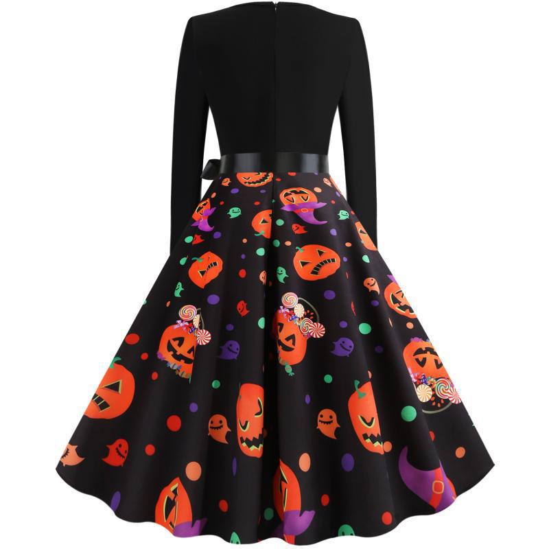 Damen Retro-Festliches Halloween-Kleid mit gewelltem Ausschnitt, taillierter Schnitt und weichem Tellerrock – Élara
