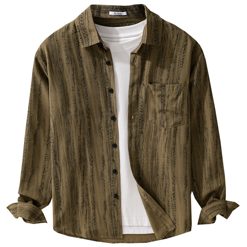 Herren Leichtes Layering-Hemd aus Baumwollmix mit Brusttasche und dezentem Streifenrelief Echoarchiv