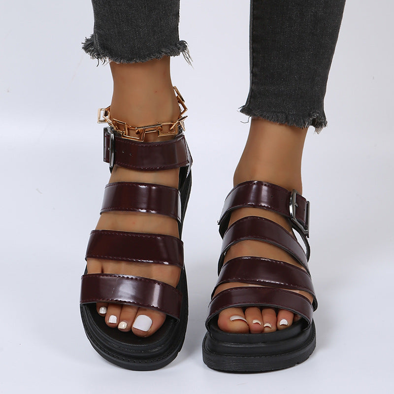 Damen  komfortable Gladiator‑Sandale mit extra gedämpftem Komfortfußbett, vier breiten Riemen und verstellbarer Metallschnalle Echo Archiv