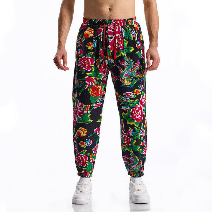Herren lässige Haremshose mit buntem Blumenmuster und Gummizug Echoarchiv