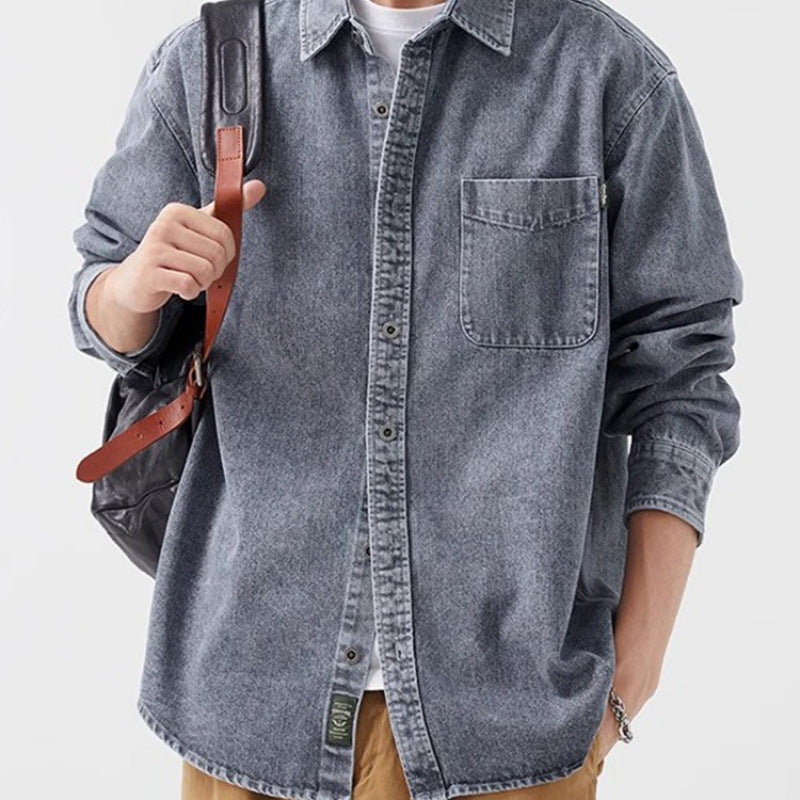 Herren lässige Denim-Hemdjacke mit aufgesetzter Tasche Echoarchiv