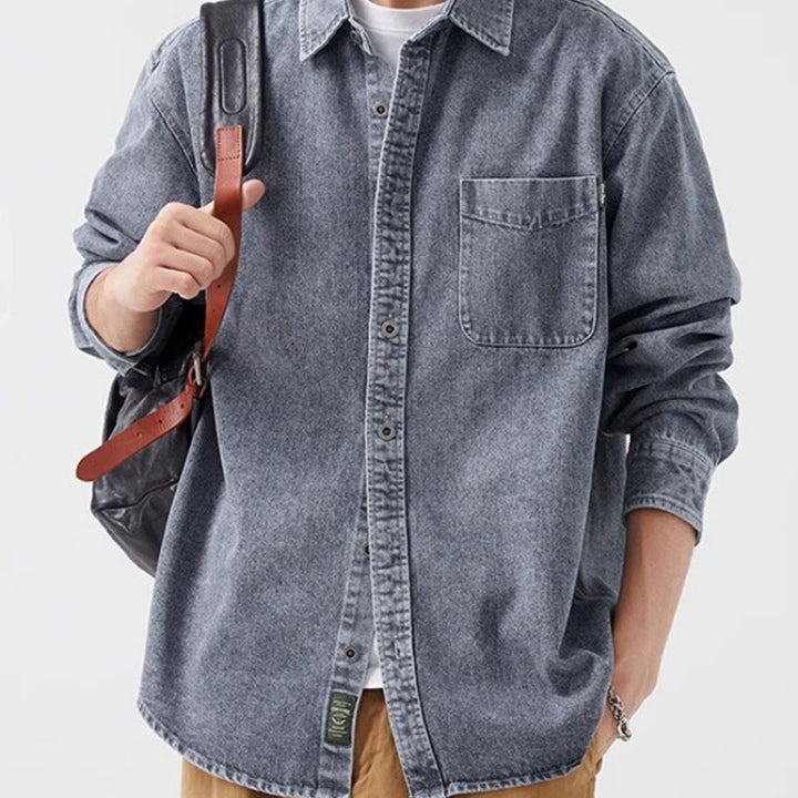 Herren lässige Denim-Hemdjacke mit aufgesetzter Tasche Echoarchiv