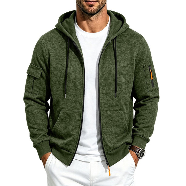 Herren Kapuzen-Sweatjacke mit Reißverschluss und Ärmel-Tasche – Cavarno
