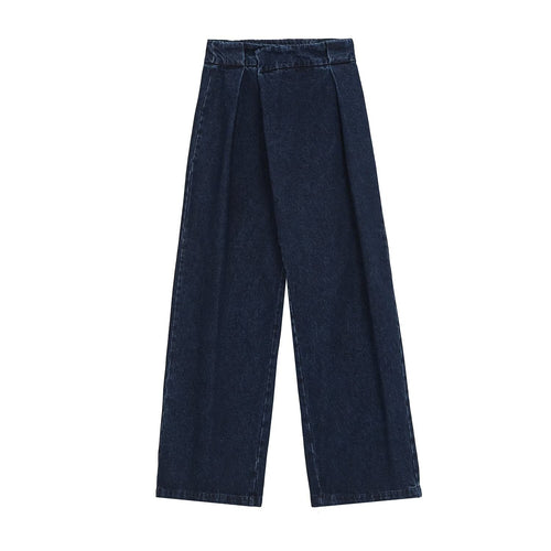 Damen Weite High-Waist Plissierte Denim-Hose mit Bügelfalte Echoarchiv