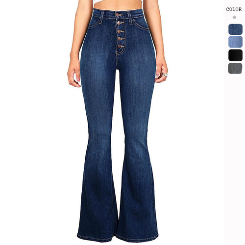 Damen nan Highwaist-Jeans mit ausgestelltem Schlag, taillierter Passform und dekorativer Knopfleiste Echo Archiv