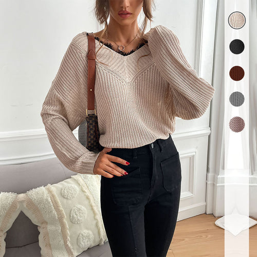 Damen Oversize V‑Ausschnitt Feinstrickpullover mit überschnittener Schulter und Rippbündchen Echoarchiv