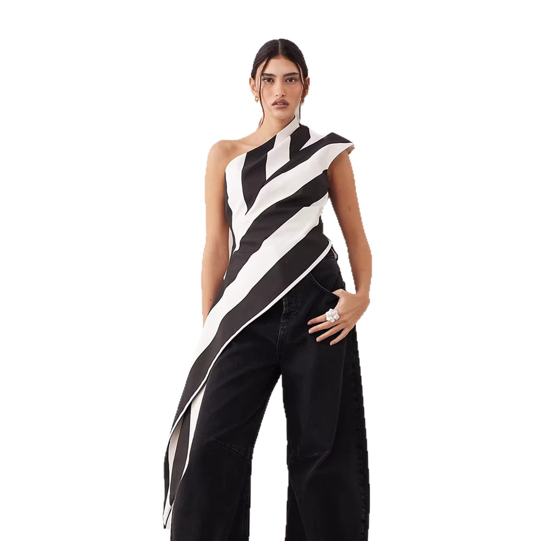 Damen asymmetrisches Wickeloberteil mit Streifenmuster Echo Archiv