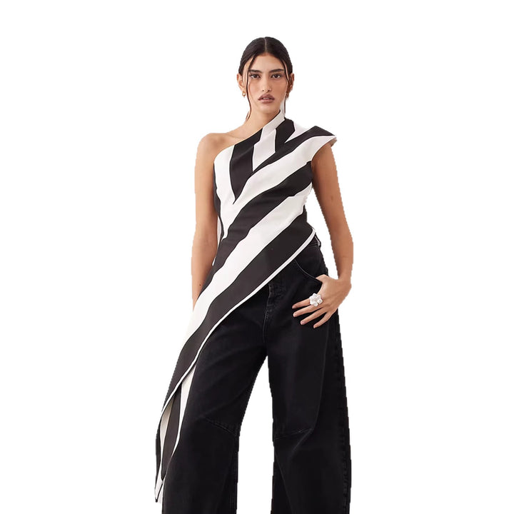 Damen asymmetrisches Wickeloberteil mit Streifenmuster Echo Archiv