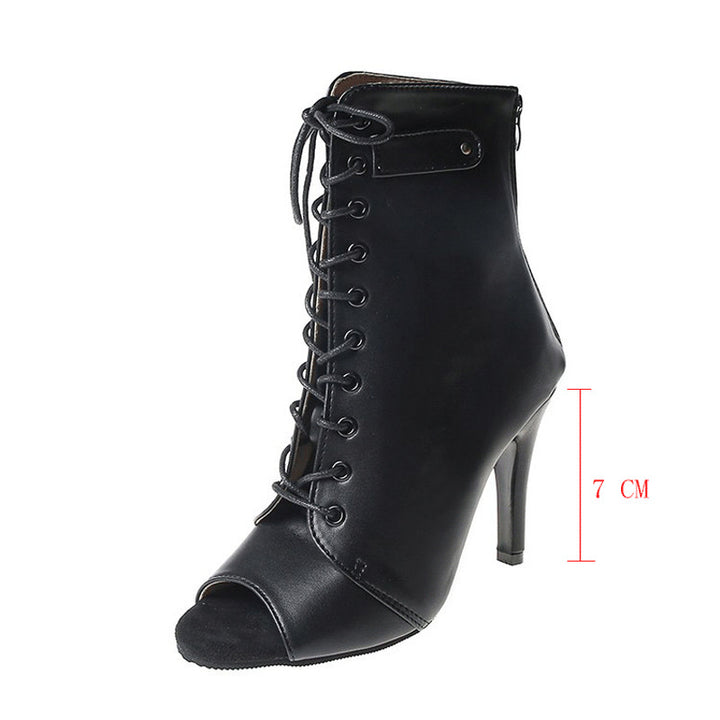 Damen Elegante Schnür-Ankleboots mit offenem Zehenbereich und schlankem Stilettoabsatz – Varelle