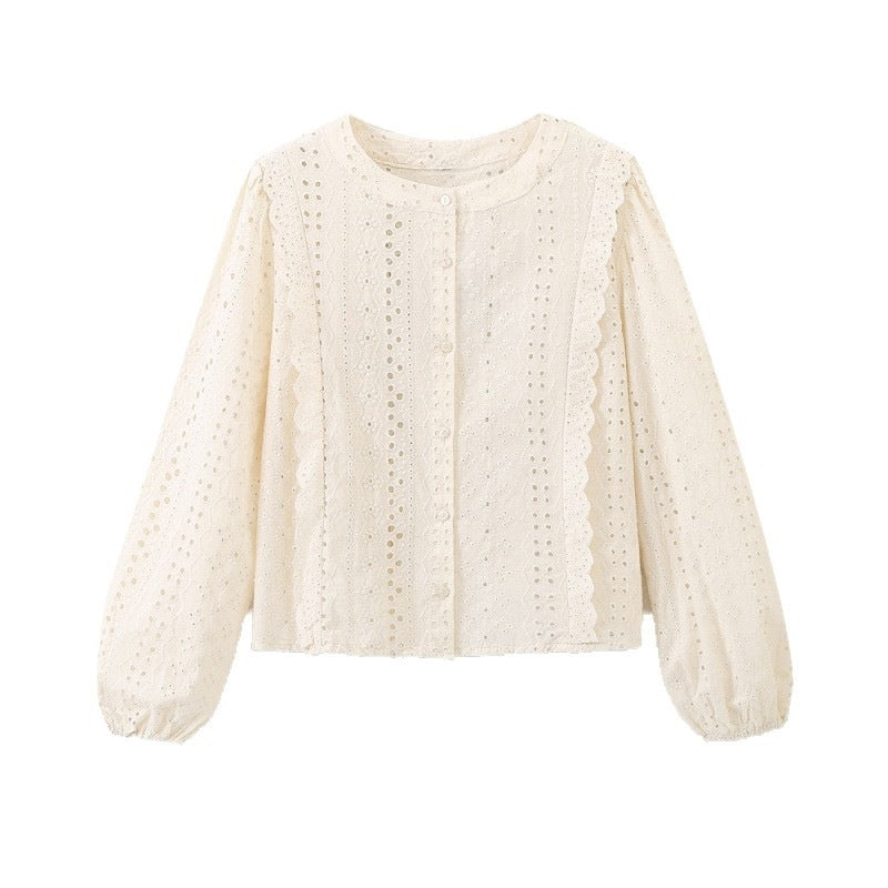 Damen Broderie Anglaise Baumwollbluse mit Rüschenbesatz und Ballonärmeln Echo Archiv