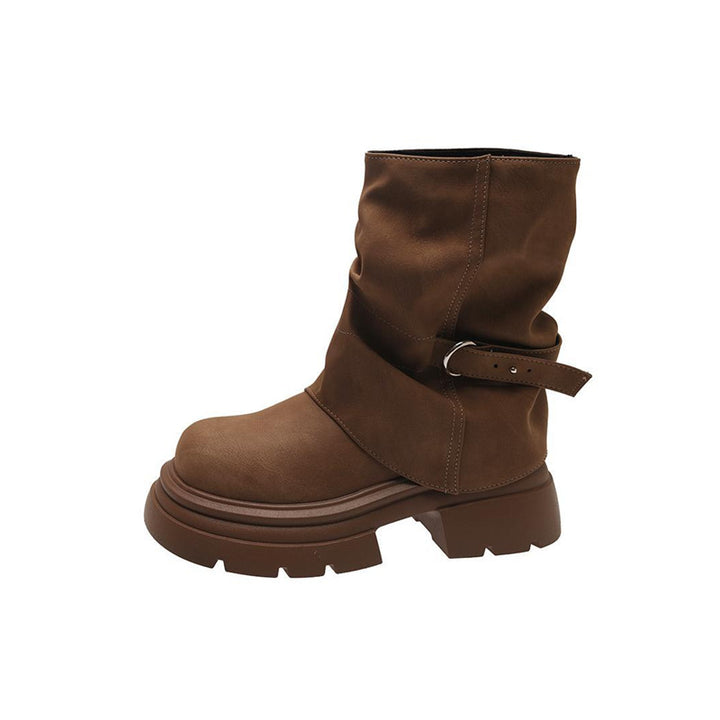 Damen Schlupf‑Stiefel mit gerafftem Schaft und skulpturierter Plateau‑Sohle – Varelle