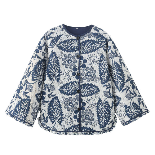 Damen nan gesteppte Steppjacke mit floralem Patchwork-Print, runder Knopfleiste und gerundetem Saum Echo Archiv
