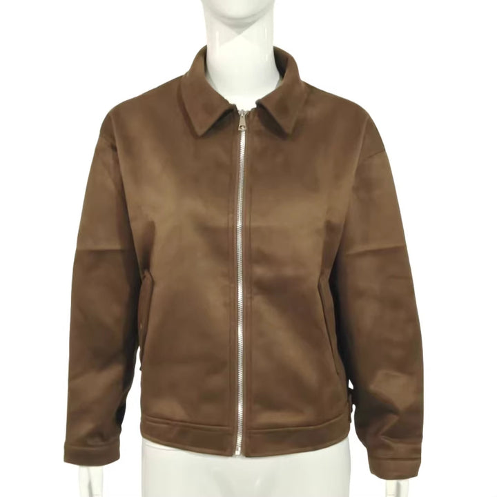Damen Kurzjacke aus Veloursimitat mit Reißverschluss und Pattentaschen – Célinea