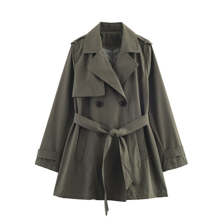 Damen Kurztrench mit A‑Linien‑Silhouette, doppelreihiger Knopfleiste, Bindegürtel und Schulterriegeln Echo Archiv