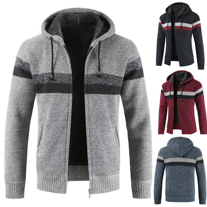 Herren Kapuzenstrickjacke mit kontrastierenden Streifen Echoarchiv
