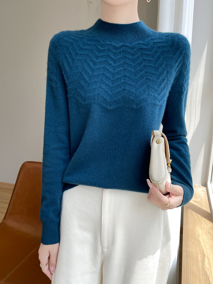 Damen Weicher Feinstrick-Mockneckpullover mit Chevron-Ajour und Kaschmirlook Echoarchiv