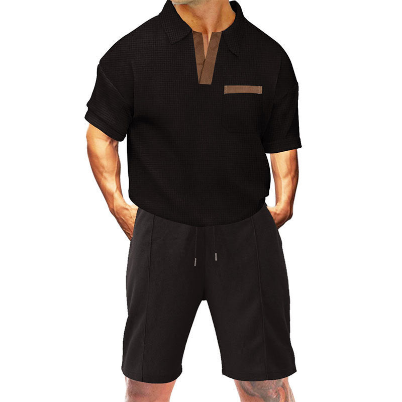 Herren sportliches Kurzarm-T-Shirt mit praktischer Brusttasche und bequemen Shorts Echoarchiv