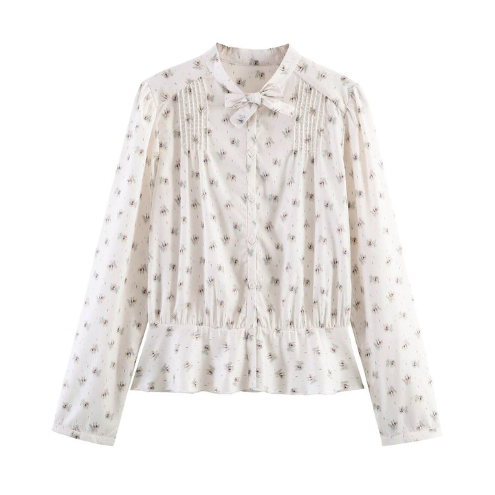 Damen Chiffon-Bluse mit Schleifenkragen, Brustpintucks und Schößchen Echo Archiv