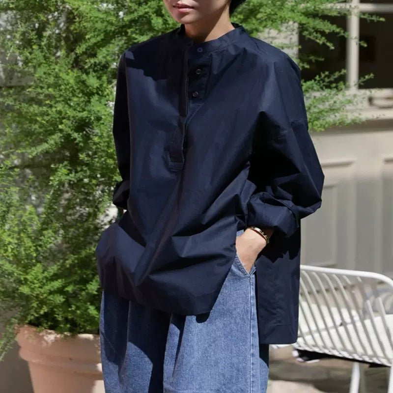 Damen Oversize-Hemd aus Baumwollpopeline mit Kentkragen und verlängertem Rückenteil – Maréline