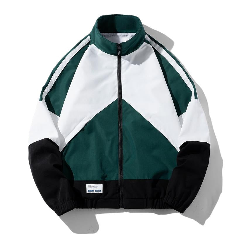 Herren Leichte Windbreaker-Trackjacke im geometrischen Colorblock mit Mesh‑Futter, Stehkragen & Reißverschluss Echoarchiv