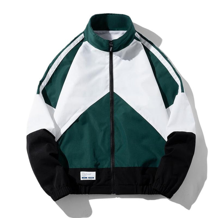 Herren Leichte Windbreaker-Trackjacke im geometrischen Colorblock mit Mesh‑Futter, Stehkragen & Reißverschluss Echoarchiv