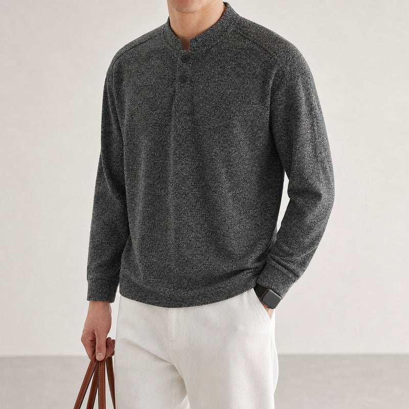 Herren Feinstrick-Henleypullover mit Knopfleiste und Rippbündchen Echo Archiv