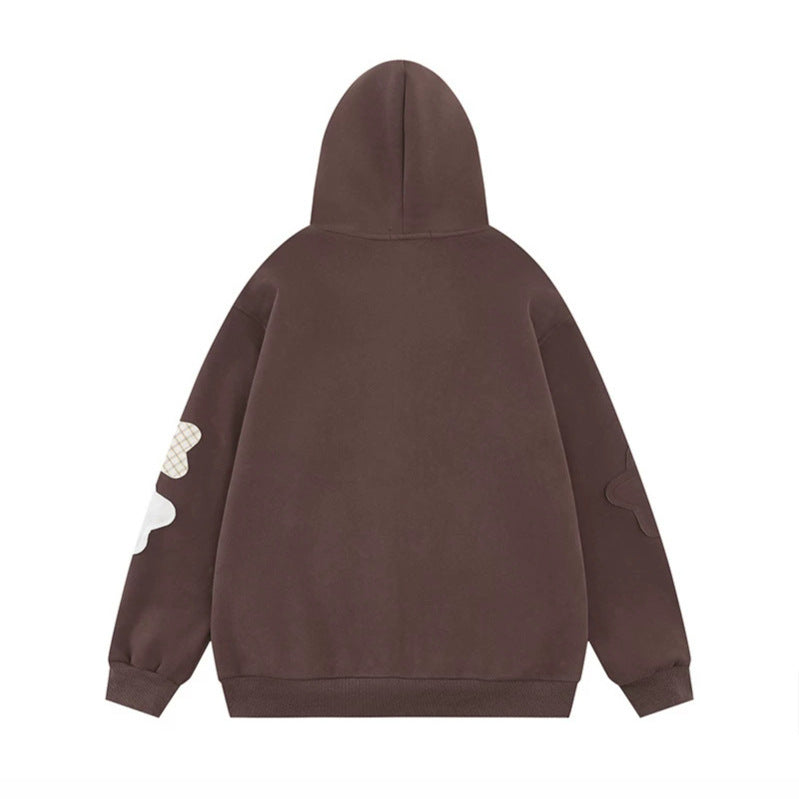 Damen Oversize-Zip-Hoodie mit floralen Stern-Applikationen und Knopf-Details Echoarchiv