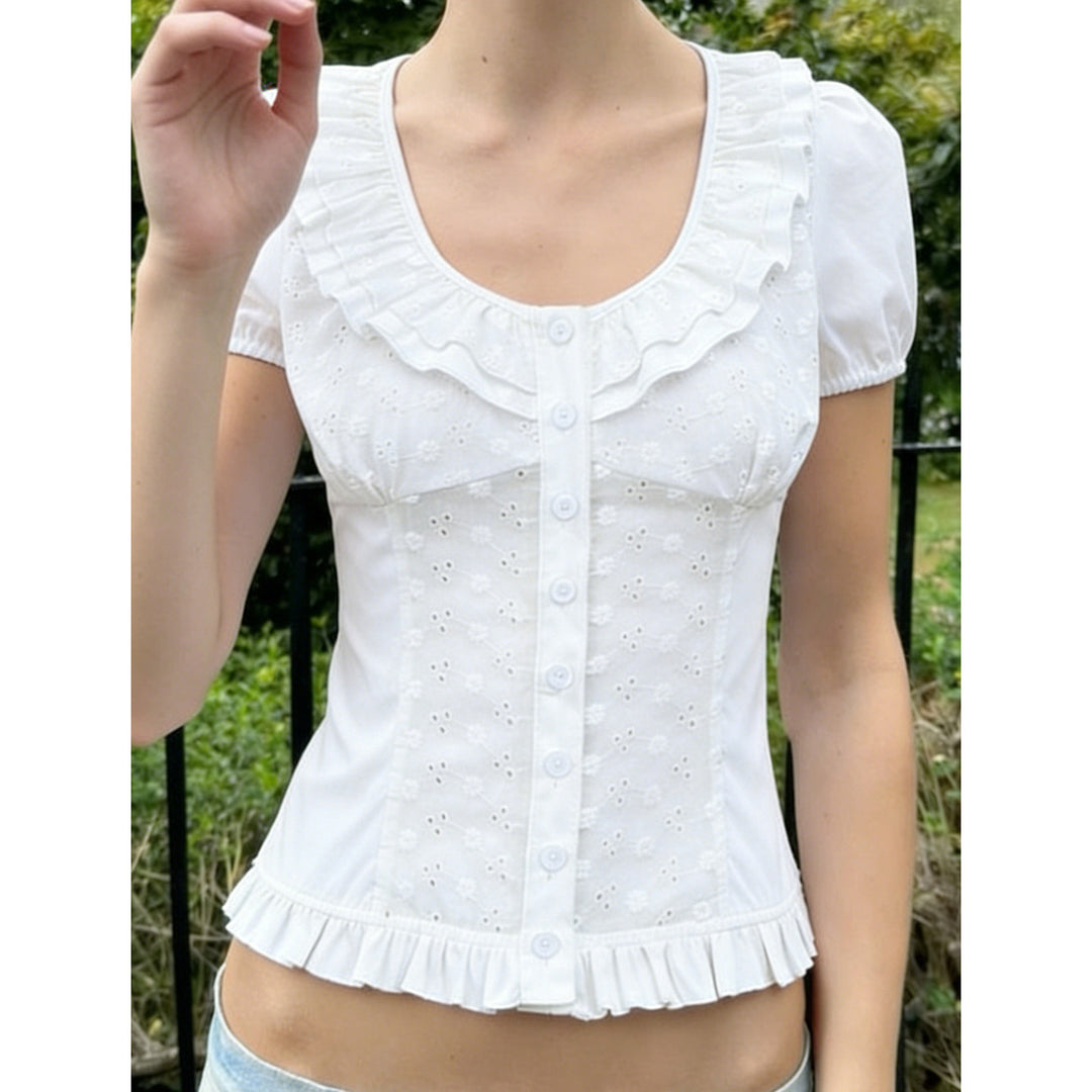 Damen Rüschenshirt mit floralem Design und voluminösen Ärmeln Echo Archiv