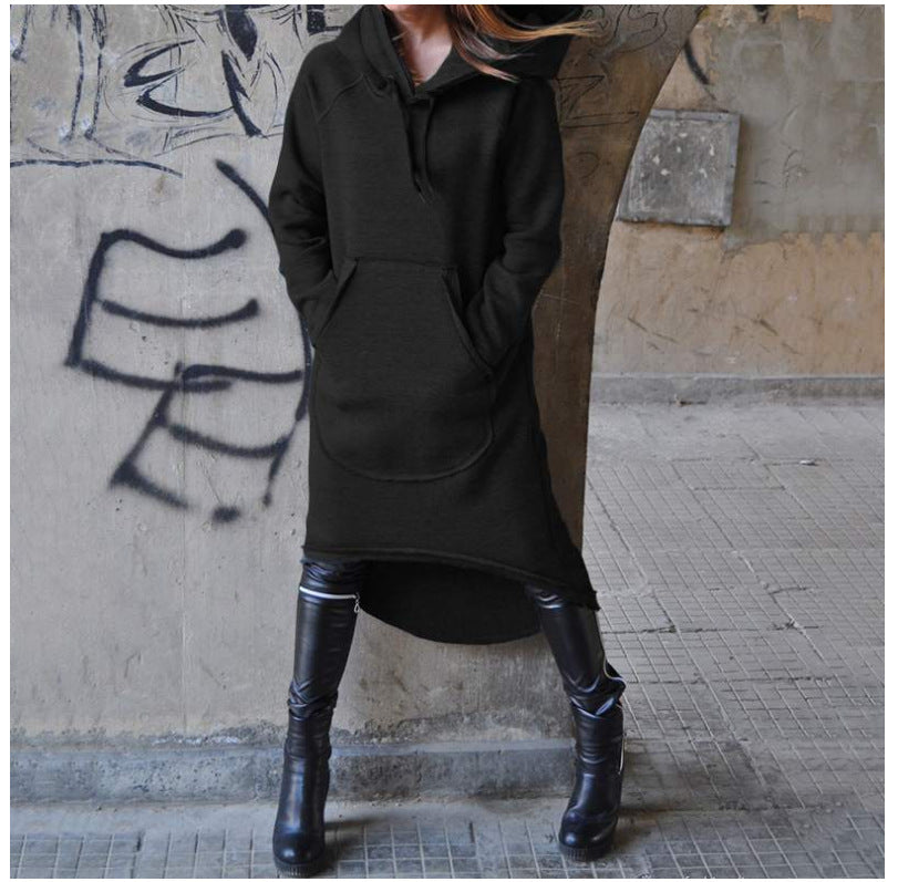 Damen nan Oversize Kapuzenkleid mit hohem Rückensaum, Kängurutasche und lässigem Streetstyle-Schnitt Echo Archiv
