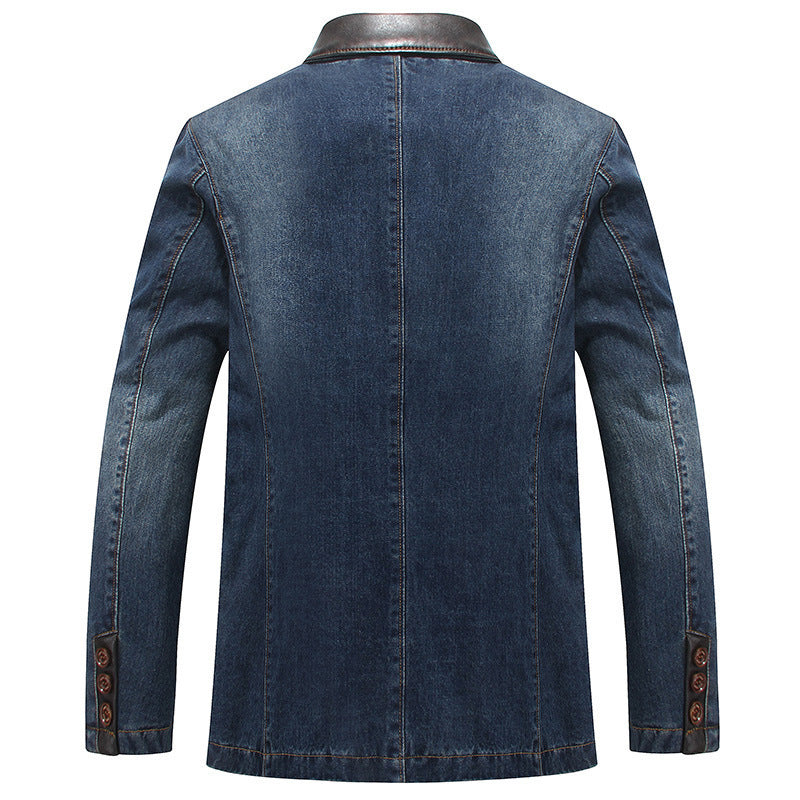 Herren Jeansblazer mit Lederoptikdetails und floral gefüttertem Innenfutter – Taviero