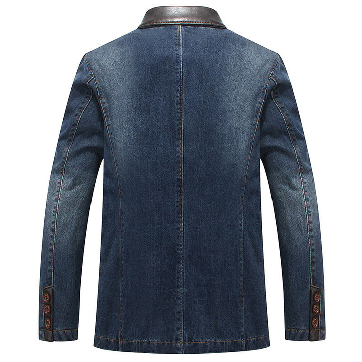 Herren Jeansblazer mit Lederoptikdetails und floral gefüttertem Innenfutter – Taviero