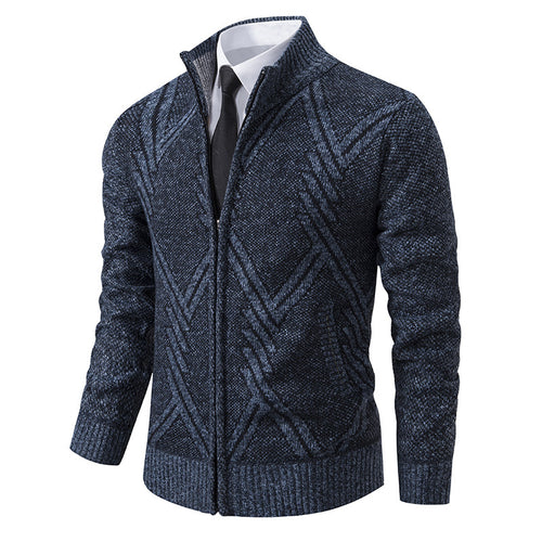 Herren elegante Strickjacke mit strukturiertem Zopfmuster und hochschließendem Kragen Echoarchiv