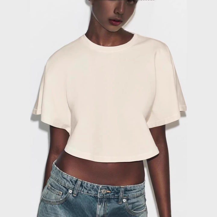 Damen cropped T-Shirt mit weit geschnittenen Ärmeln und weichem Baumwollmaterial Echo Archiv