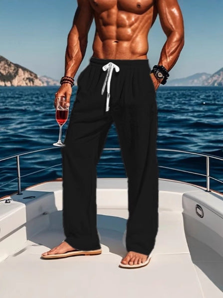 Herren lässige Strandhose mit elastischem Bund und seitlichen Taschen Echoarchiv