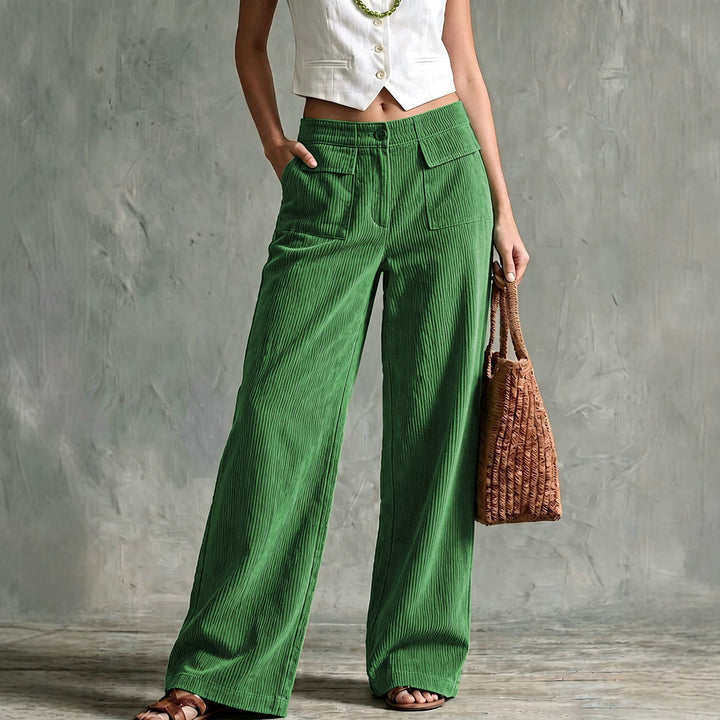 Damen Weite Cord-Palazzohose mit hoher Taille und aufgesetzten Pattentaschen Echoarchiv