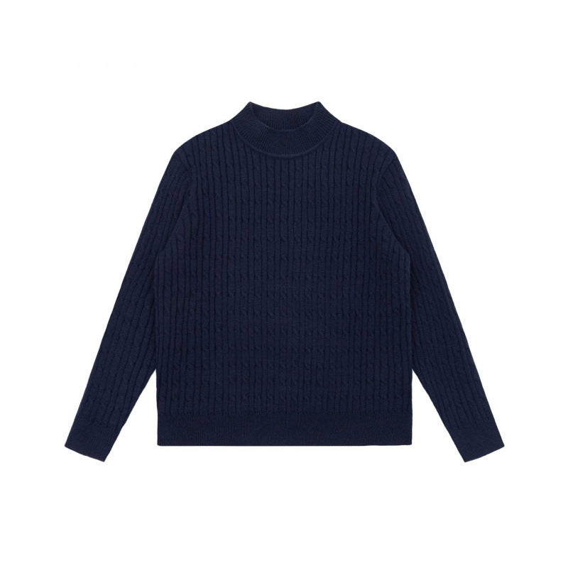 Unisex Oversize Zopfmuster-Pullover mit kurzem Stehkragen und geripptem Saum Echo Archiv