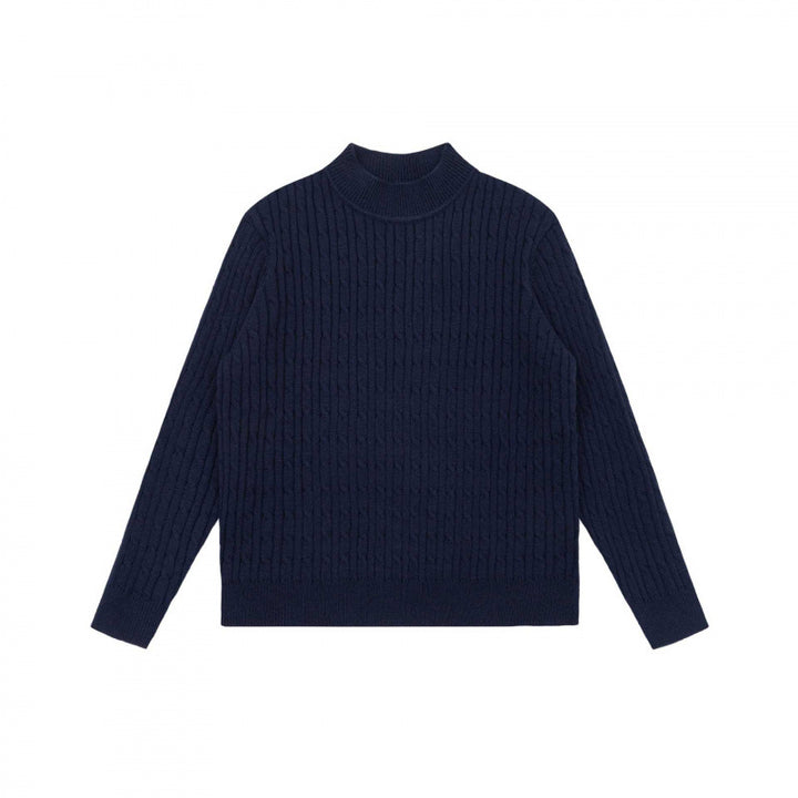 Unisex Oversize Zopfmuster-Pullover mit kurzem Stehkragen und geripptem Saum Echo Archiv