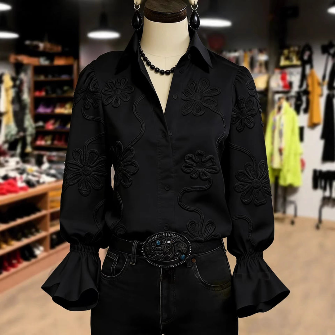 Damen elegante Bluse mit floraler Stickerei und voluminösen Ärmeln Echo Archiv