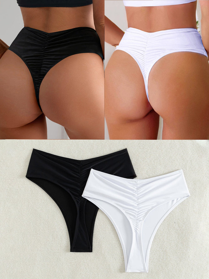 Damen Hochtaillierte Bikini-Hose mit elegantem Rüschendesign Echoarchiv