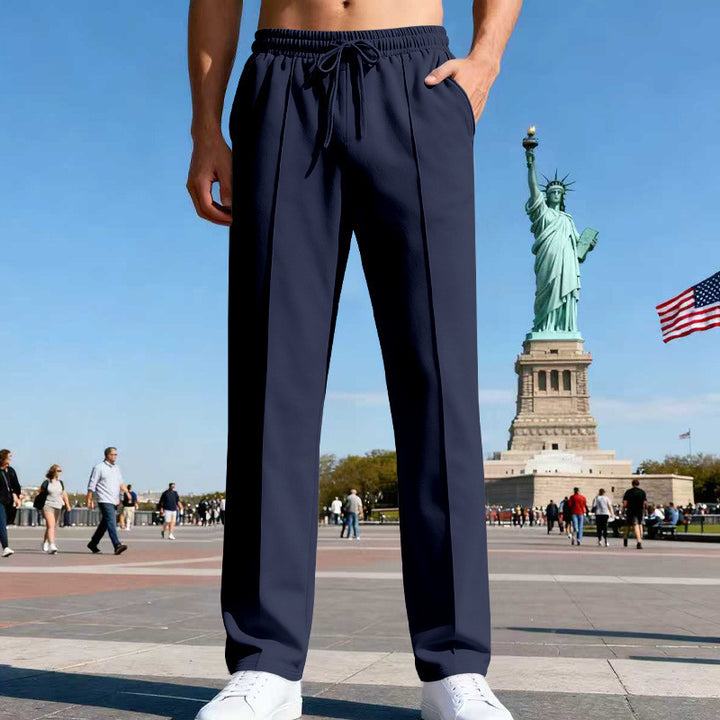 Herren Weite Travel-Loungehose mit Bügelfalte, elastischem Tunnelzug und seitlichen Eingrifftaschen – Sorevano
