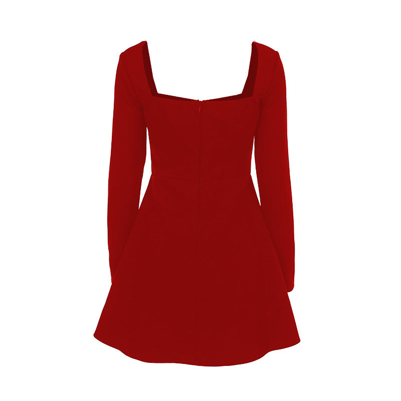 Damen tailliertes Skater-Minikleid mit quadratischem Ausschnitt und langen Ärmeln Echo Archiv